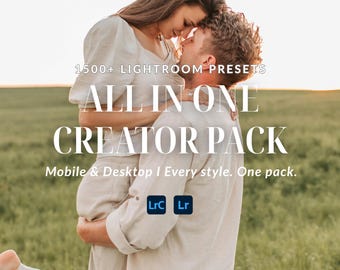 1500+ Lightroom Presets Full Bundle, Natural Cinematic Wedding Rustic Moody Photo Filters, Mobile & Desktop