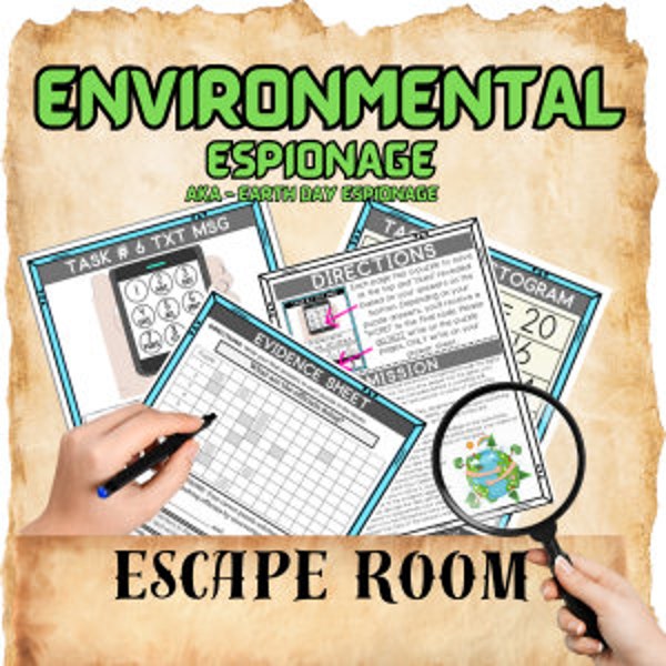 Environmental Espionage Escape Room Printable Game Activity- Kids, Teens, Adults & Homeschool