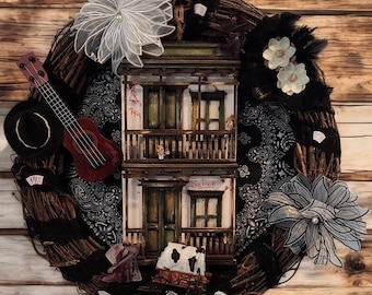 Western Saloon Theme Wreath with Guitar