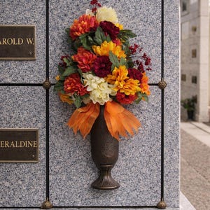 Fall Mausoleum Flower Arrangement, Cemetery Vase Flowers, Year Round Memorial Floral, Grave Decoration, Sympathy Tribute, Crypt Floral