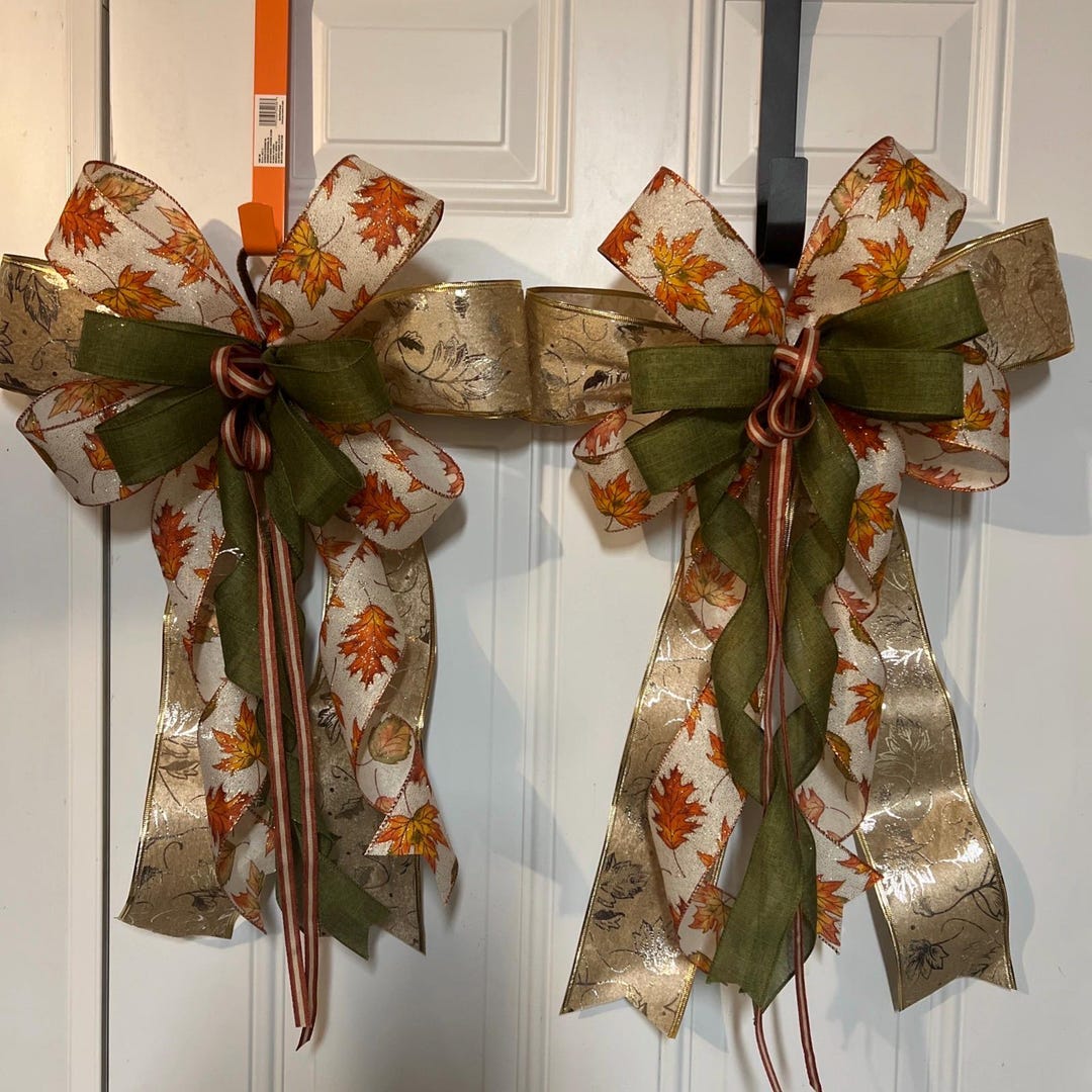 Fall Ribbon Bow Elegant Fall Ribbon Bow, Orange Cream Gold Moss Green, Door Decor - Etsy