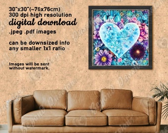 Floral Heart Art Print – Modern Romantic Wall Decor (Digital Download)