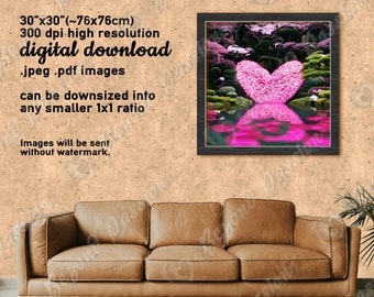Floral Heart Pond Art Print – Romantic Home Decor (Digital Download)
