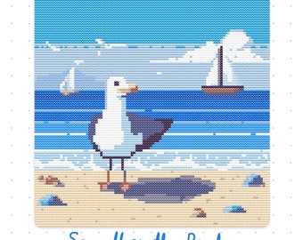 Cross Stitch Pattern ~ Seagull on the Beach ~ Instant Digital Download