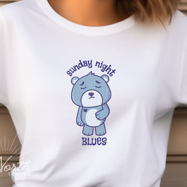 Sunday Night Blues Unisex T-Shirt, Cute Loungewear Tee,  Weekend Vibes, Gift for Teen, Soft Graphic T, Bear Tshirt, Cozy Top, Sunday Scaries