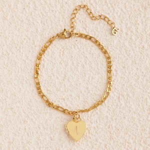 Pulsera con foto personalizada con inicial grabada, dije de corazón, pulsera vintage, regalo para ella