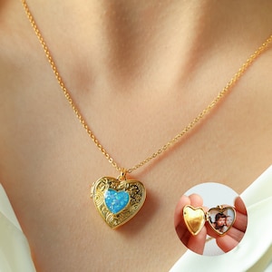 Vintage Heart Locket Necklace with Photo, Custom Heart Picture Necklace, Dainty Memorial Jewelry, Anniversary Gift, Gift for Her