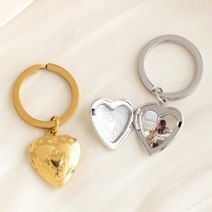 Anpassbare Foto Herz Locket Schlüsselanhänger, Foto kleine Medaillon Schlüsselanhänger, Cute Keychain, Jubiläum Geschenk, Freundschaft Geschenk, Geschenk für Sie