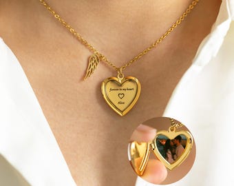 Heart Locket Necklace with Photo, Photo Locket Necklace, Memorial Jewelry, Gold Necklaces, Wedding Gift, Christmas Gift, Sister Gift for Her