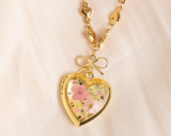 Collana fatta a mano "Non ti scordar di me" con foto, collana con medaglione fotografico, collana scintillante, medaglione a forma di cuore con fiore, regalo di Natale, regalo per la mamma