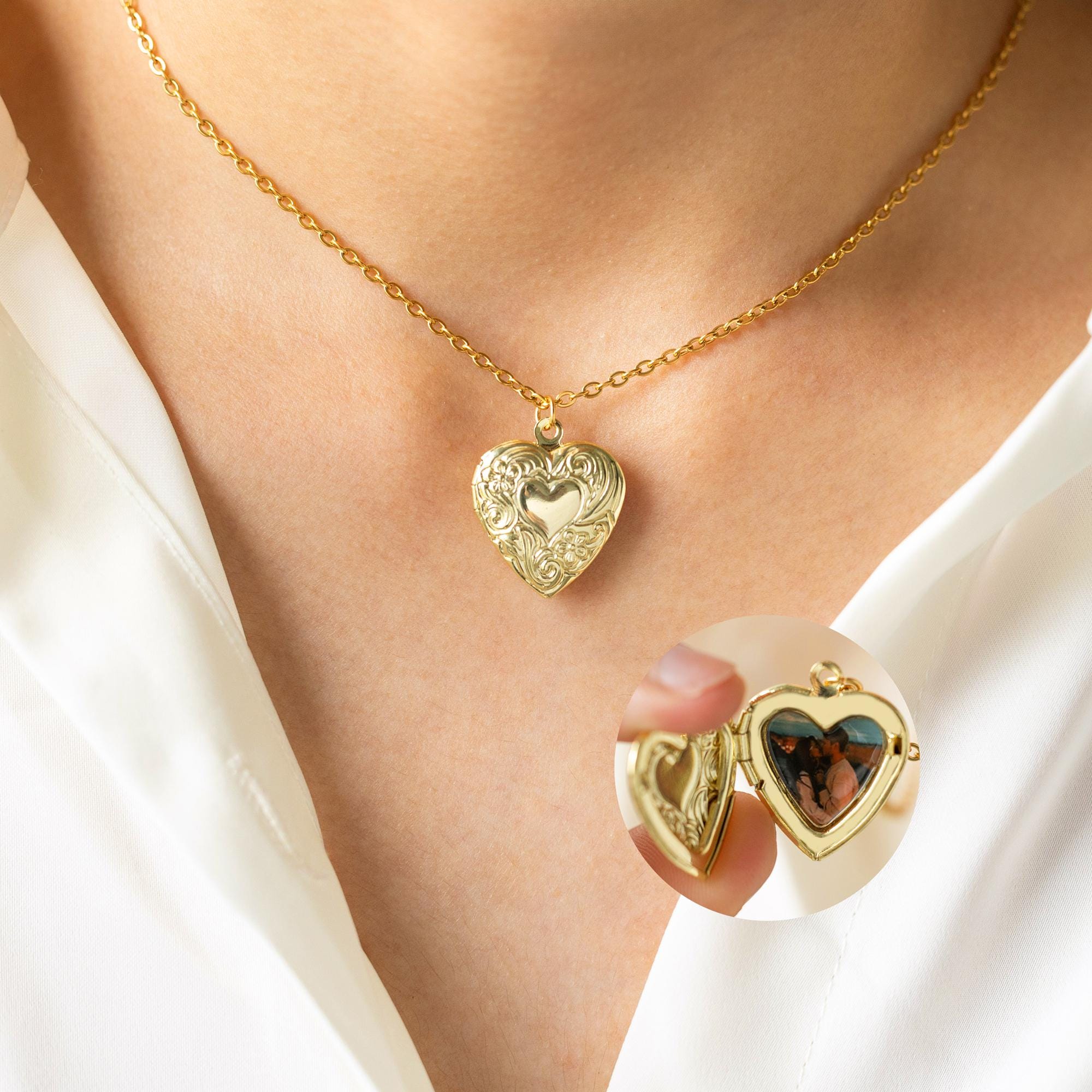 ☆☆人気☆VINTAGE HOLLYWOOD☆Love Lock Heart Necklace☆☆ Vintage Heart-shaped Locket Necklace, Custom Photo Locket
