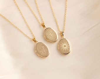 Personalized Oval Locket Necklace Set, Vintage Locket Necklace, Custom Photo Pendant, Keepsake Jewelry, Christmas Gift, Gift for Her