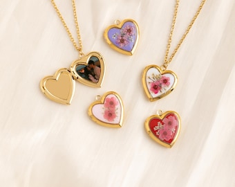 Vergissmeinnicht Blumen Herz Medaillon Halskette, personalisierte Foto Medaillon, Geburtstagsgeschenk, Floral Schmuck Schmuck Geschenk für sie