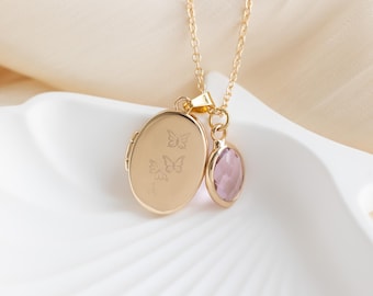 Custom Locket Necklace with Photo, Photo Locket, Butterfly Necklace, Gold Necklace, Memory Gift, Wedding Gift, Christmas Gift, Gift for Her