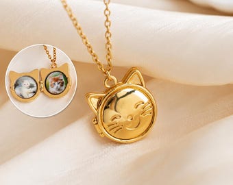 Personalized Cat Photo Locket Necklace, Custom Pet Picture Necklace, Cat Lover Gift, Cat Mom Necklace, Cute Cat Jewelry for Her