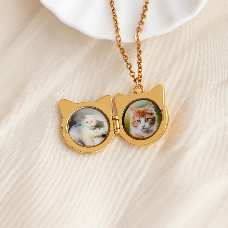 Custom Photo Locket Necklace, Cat-shaped Necklace, Photo Locket ...