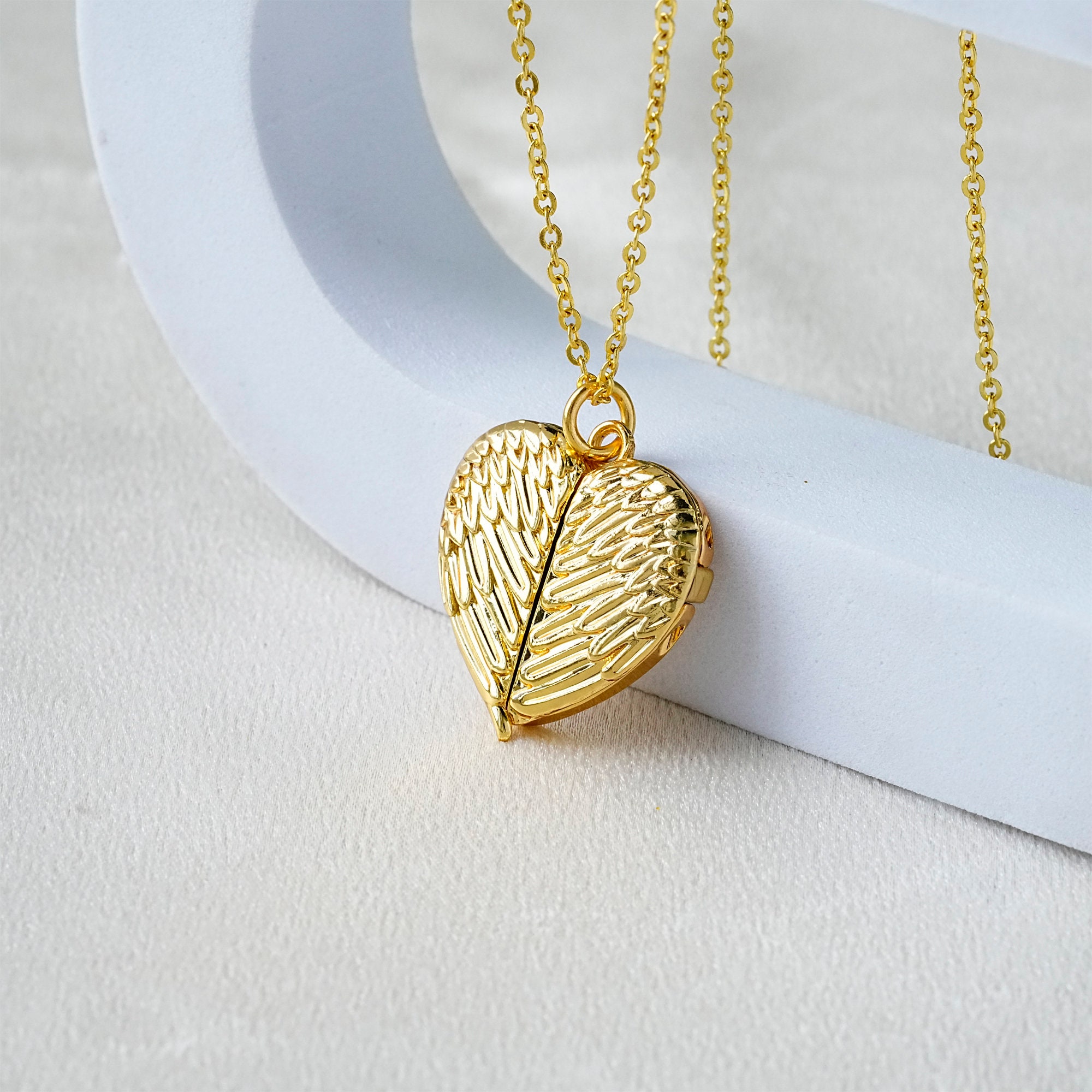 Custom angel Wing Locket With Photo, Vintage Locket Necklace, Heart ...