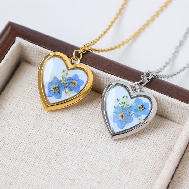 Chain Without Locket Custom Forget Me Not Locket Necklace, Heart Locket Necklace, Forget-me ...