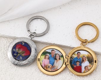 Personalized Resin Rose Keychain with Photo, Floral Keychain Charm, Memorial Gift, Custom Picture Keychain for Her