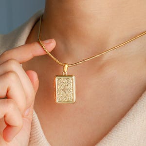 Custom Locket Necklace with Photo, Rectangular Locket Necklace, Gold Necklace, Memorial Gift, Wedding Gift, Christmas Gift