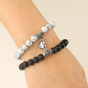 Pulseras de corazón con cuentas a juego personalizadas, pulsera de larga distancia, pulsera para ella, pulsera para parejas, regalo de Navidad, regalo de San Valentín