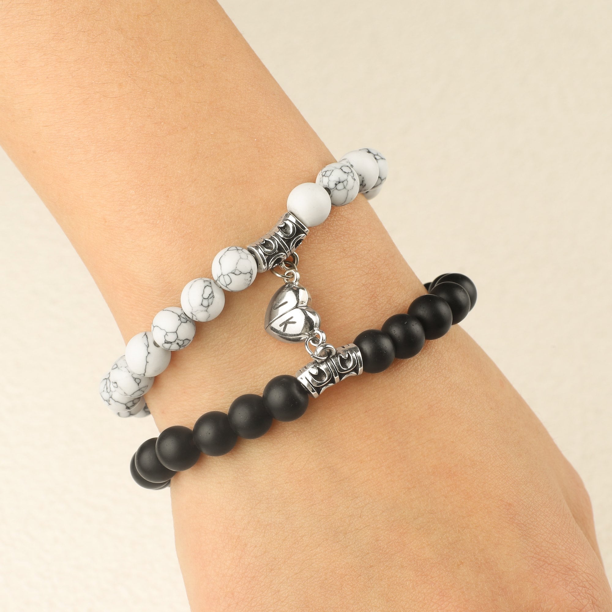 Custom Matching Beaded Heart Bracelets, Long Distance Bracelet, Bracelet for Her, Bracelet for Couples, Christmas Gift, Valentine's Day Gift