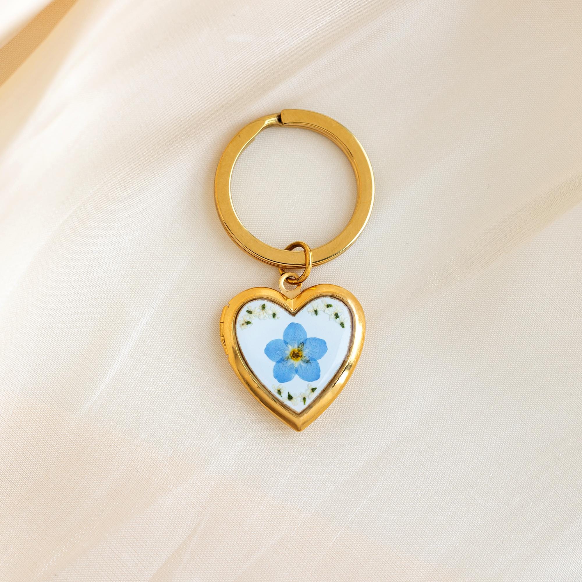 Handmade Locket Keychain, Photo Locket Keychain, Forget Me Not