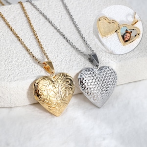 Vintage Combination Heart Necklace with Photo, Photo Locket Necklace, Custom Patterns Locket, Memorial Jewelry, Wedding Gift, Gift for Her