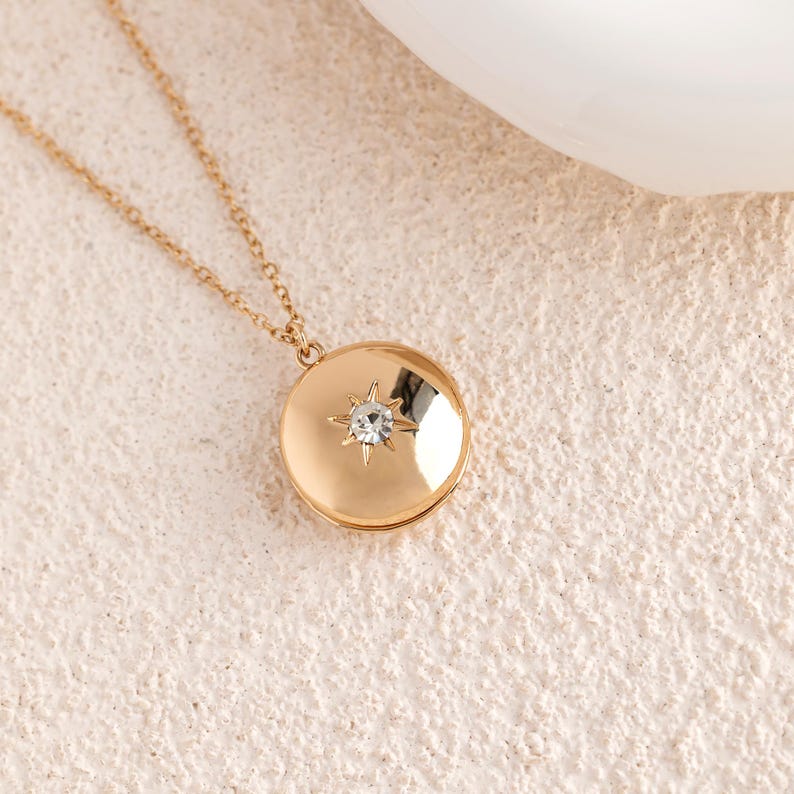 Sun Chain Locket Sun and Moom Locket Necklace, Personalized Photo Necklace, Summer ...