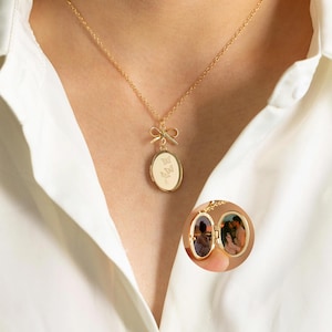 Collar vintage con foto ovalada, medallón con foto, collar de mariposa, dije de lazo, regalo de Navidad, regalo de boda, regalo para su hermana.