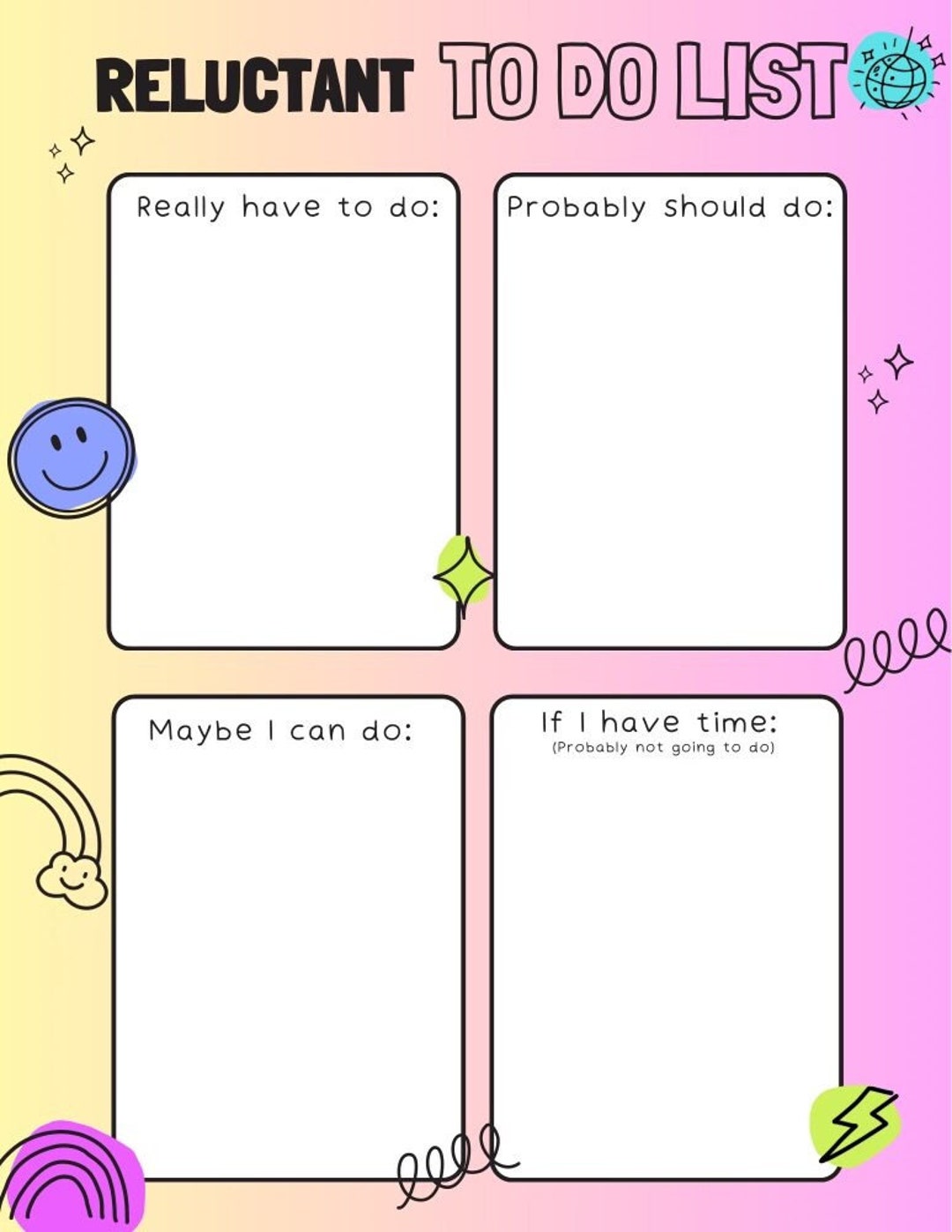 Customizable to Do List Canva Template, Lazy to Do List Stationary ...