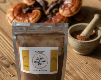 Organic Reishi Mushroom Powder 4oz - Immune Support Adaptogen Calm Relaxation Longevity"