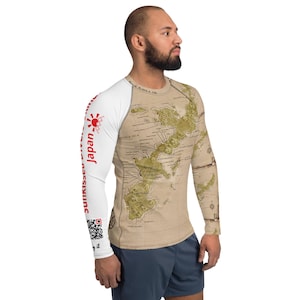 Rash Guard para hombres Estilo de mapa pirata Diseño de mapa de buceo de Okinawa Scuba Diver Snorkel Fotografía submarina presente