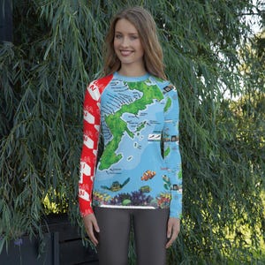 Camiseta de buceo para mujer, mapa de buceo de Okinawa, idea de regalo para buceo y esnórquel en Japón