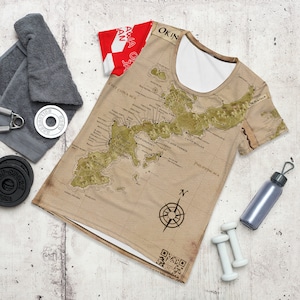 Camiseta deportiva para mujer con estampado integral estilo mapa pirata de Okinawa Dive Sites