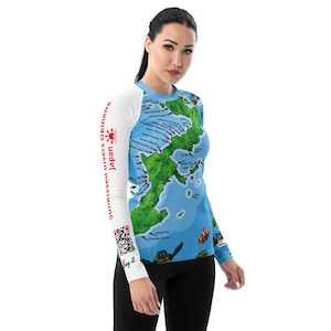 Mapa de buceo de Okinawa snorkel scuba diver presente Japan Woman's Rash Guard