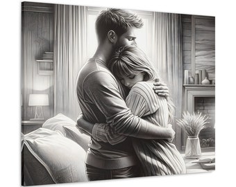 Couple Art Romantic Painting Pencil Artwork Canvas