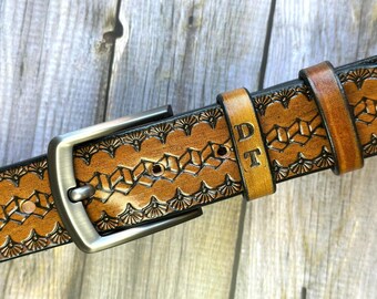 Personalized Western Style Full Grain Leather Belt: Custom Tooled1 1/2 inch