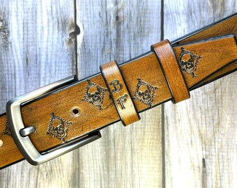 Personalized Full Grain Leather Belt: Western Tooled, Custom Engraved Anniversary Gift 1 1/2