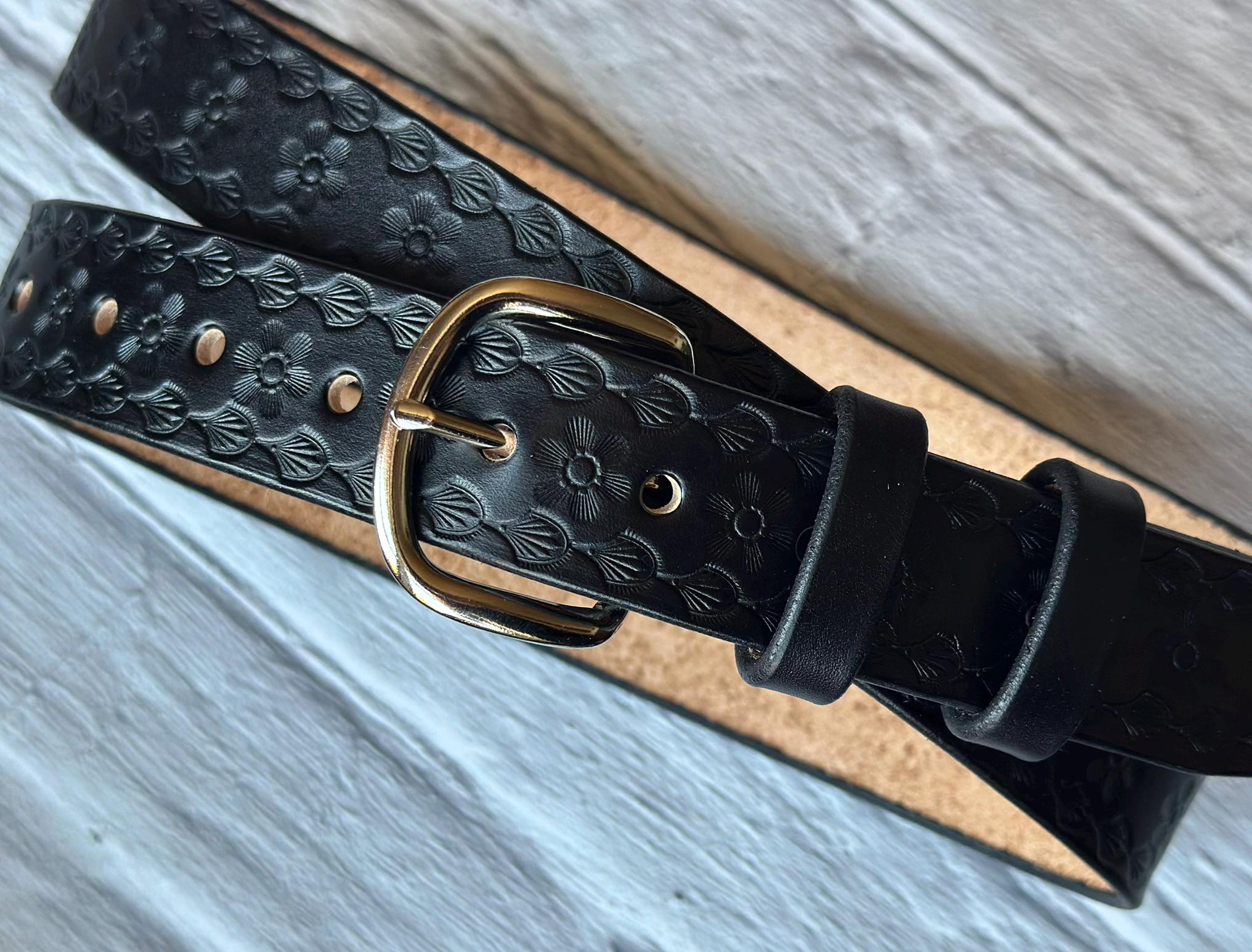 Vintage Boho Western Black Leather Embroidered Floral Design Belt Size XL il_fullxfull.6359495252_8m7l.jpg main image 3