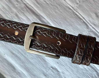Personalized Full Grain Leather Belt: Western Tooled Accessory, Embossed Name Gift 1 1/4 inch