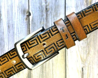 Personalized Full Grain Leather Belt: Custom Western Strap, Engraved Brown (12 words)