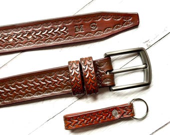 Personalized Tooled Leather Belt: Western Cowboy Full Grain Accessory1 1/2 inch