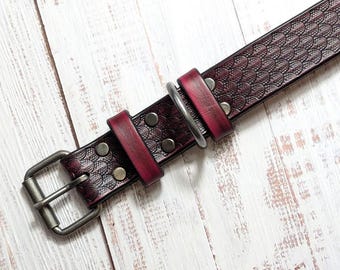 Handmade Pet Red Collar with Name - Personalized Dog Collar - Custom Engraved Leather - Handcrafted Special Gift