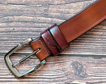 Handmade Brown Leather Belt | Solid Brass Hook Buckle  display picture 2