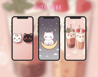 Kawaii Lofi Anime Phone Wallpapers – Cute Soft Pastel Aesthetic Backgrounds, Mobile Digital Art Pack for iOS & Android