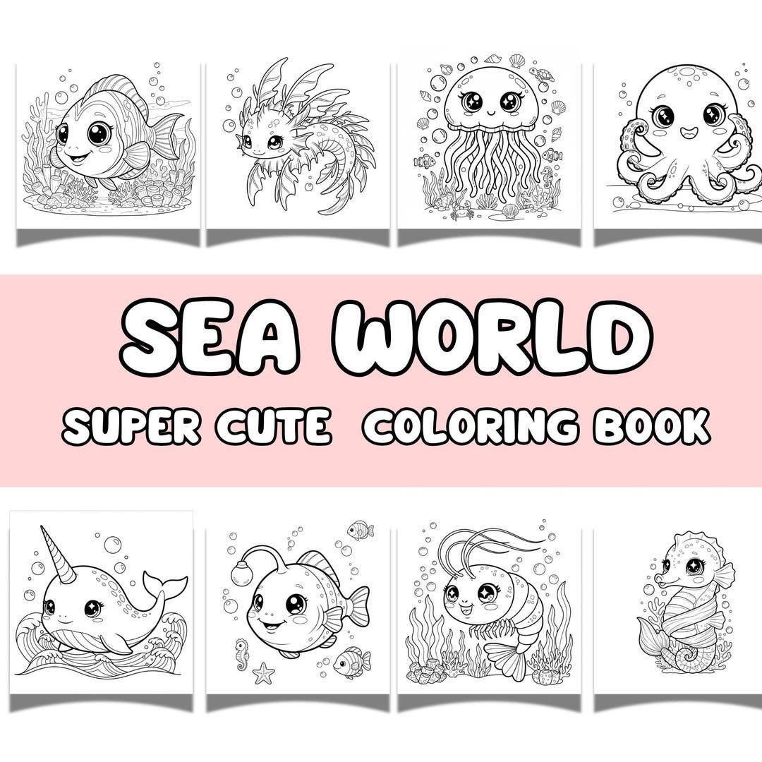 Cute Ocean Animals Coloring Book – Adult & Kids Printable Pages, PDF ...