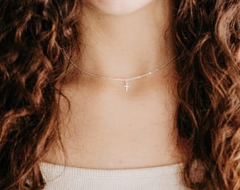Kreuz Kette Mini 925 Sterling Silber filigran