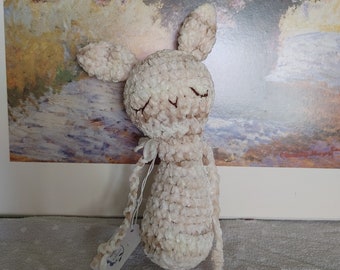 Sleepy Bunny Crochet Baby Rattle with Pull String Arms Made-To-Order