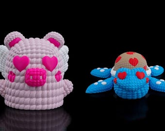 Pig turtle lovely containers Heart eyed crochet style for jewellery, keys or any small items - 3D Printed design piece